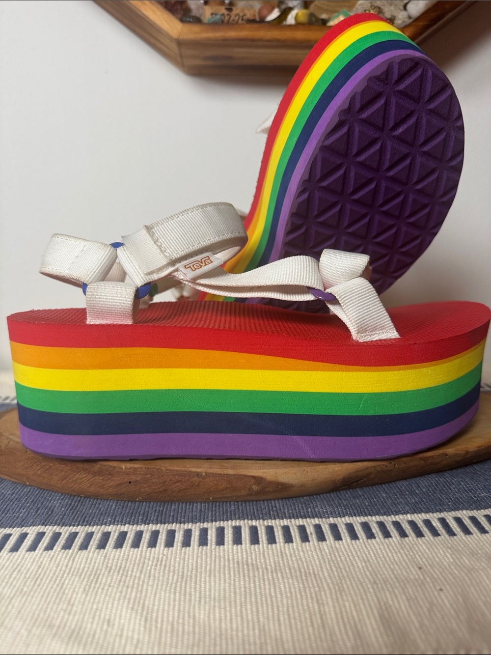 Teva White Sandals with Rainbow Platform - Picture 8 of 13